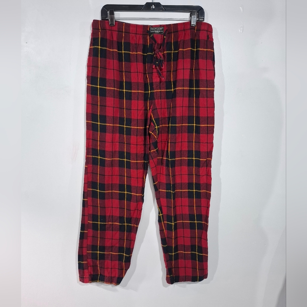 POLO Ralph Lauren Men's Lounge Pants SZ L Sleepwear Cotton Red Plaid Pockets